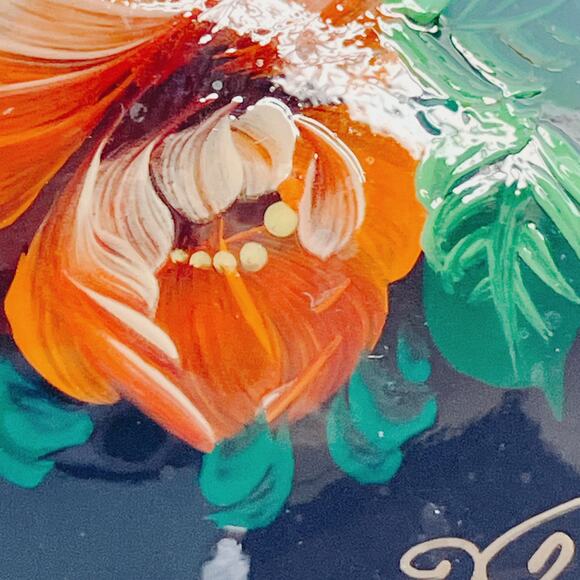 Unusual VTG Signed Russian Brooch Hand Painted Lacquer Papier Mache Floral Folk - Picture 3 of 10